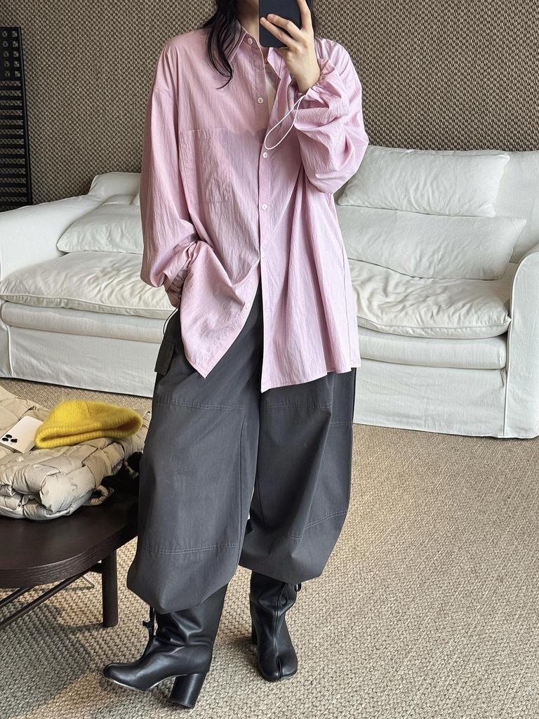 Louvre Early Spring Korean Style Lapel Drawstring Long Sleeve Loose Shirt for Women