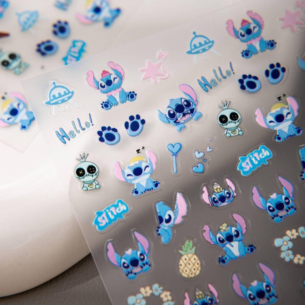 Cyansea Cute Blue Starry Baby Stitch Nail Art Stickers - Embossed Cartoon DIY Decorations