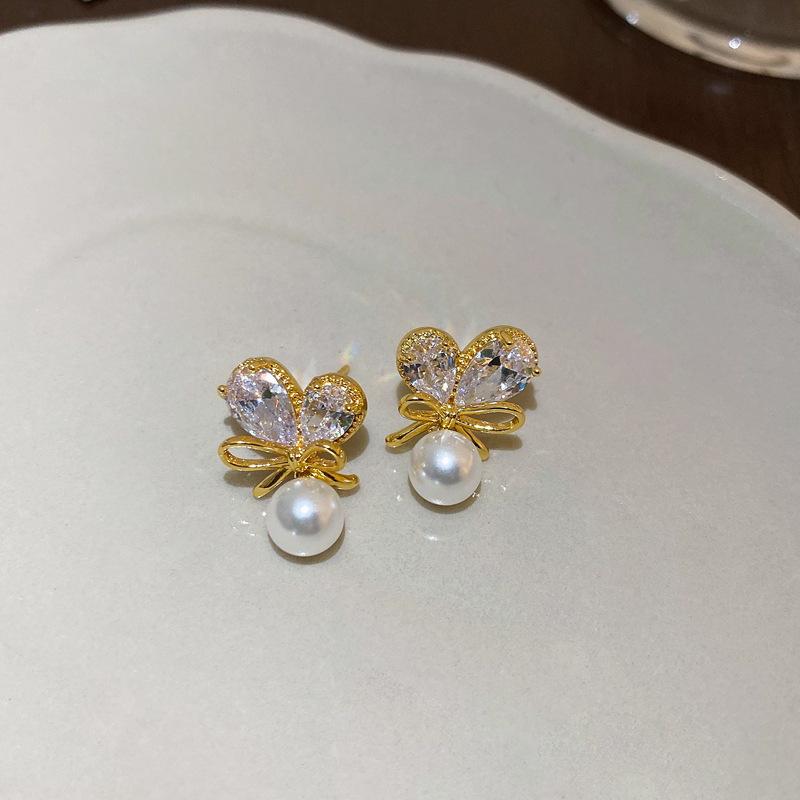 Witte Strik Imitatie Parels Kwastje Hangende Oorbellen voor Vrouwen Temperament Veelzijdige Mode Oorbel Elegante Sieraden Groothandel