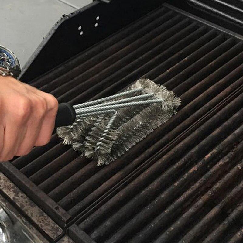 Griglia per barbecue Spazzola per barbecue in acciaio inossidabile Setole metalliche Spazzole per pulizia antiaderenti con manico Rimuovi macchie Accessori per barbecue