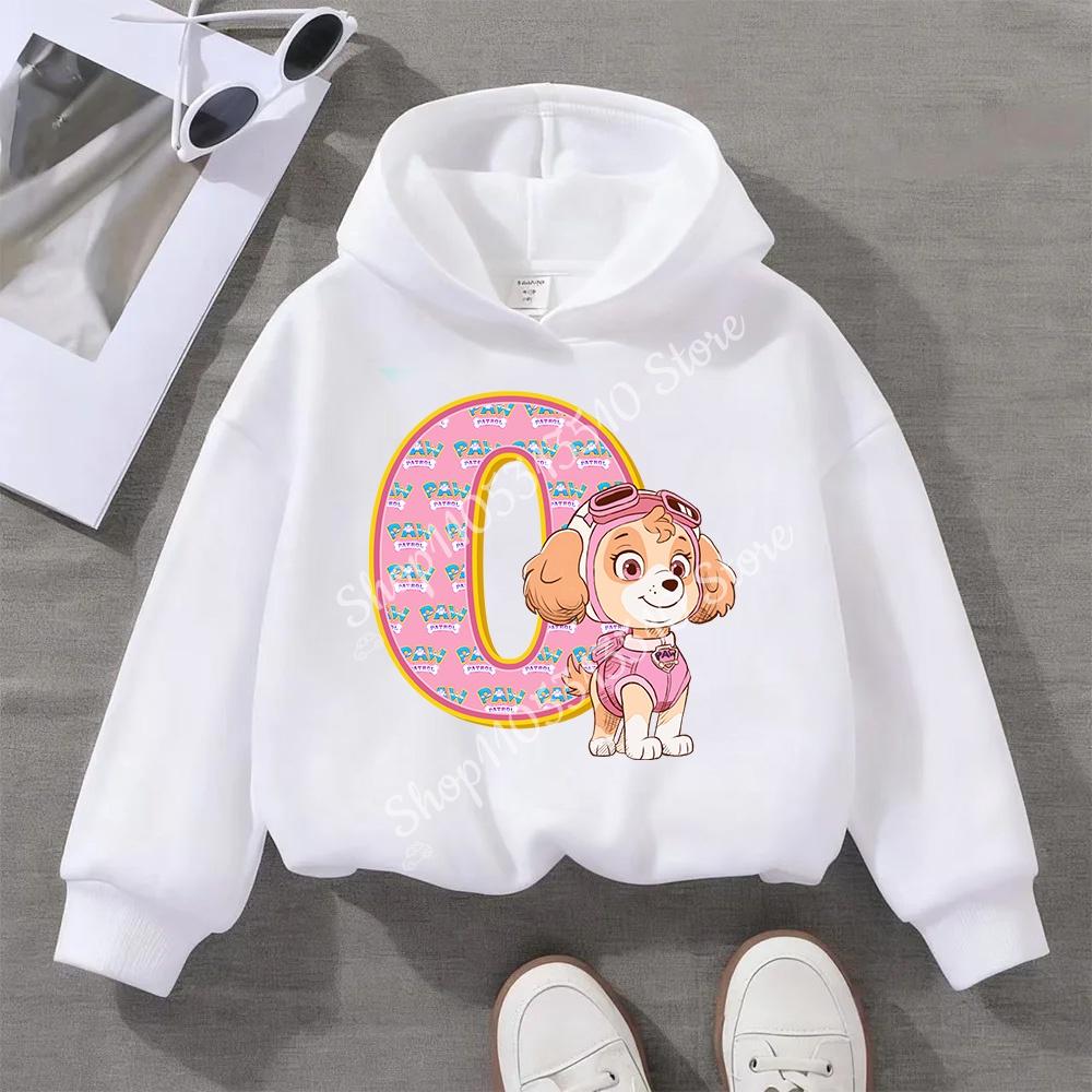 PAW Patrol Child White Long- Sleeve Hoodie Girls Skye Polyester Tops Cartoon 26 Letter Printed Pullover Children Birthday Gifts