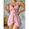 Lace V-Neck Babydoll Chemise Set Women Sexy Lingerie In Black White Red Pink Navy Lavender S M L XL XXL