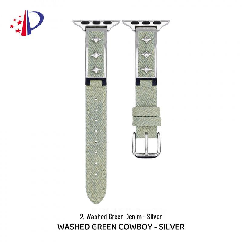 Starry Denim Leather Strap for Apple Watch 11, iWatch 109876E, Huawei GT6, and Xiaomi 9 Pro.