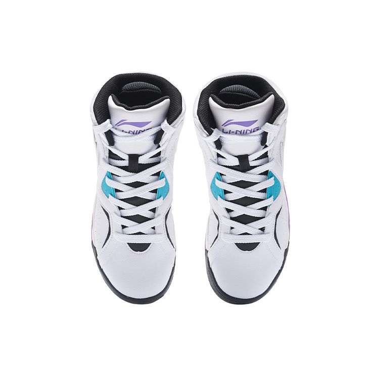 Li Ning Leather Shock Absorbing Non-Slip Wear-Resistant High-Top Retro Basketball Shoes Women sneakers White Purple ABCS066-1