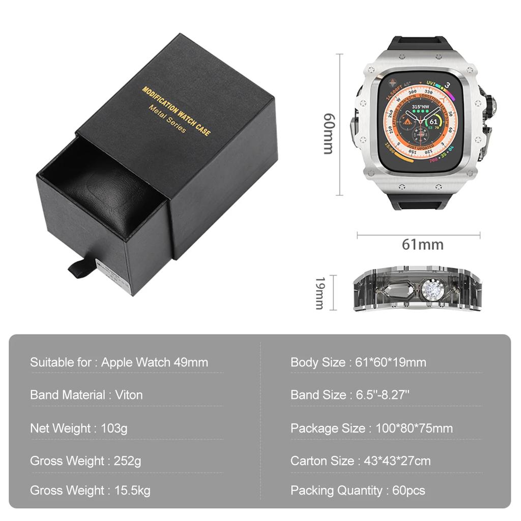 Klasická luxusná modifikačná súprava pre Apple Watch Ultra 2 49mm Puzdro z nehrdzavejúcej ocele Pre IWatch 9 8 7 6 45mm 44mm Krištáľové tlačidlo Športový remienok