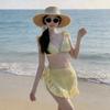 Womens 3-Piece Bikini Set With Ruffled Backless Design Beach Pool Vacation Swimwear