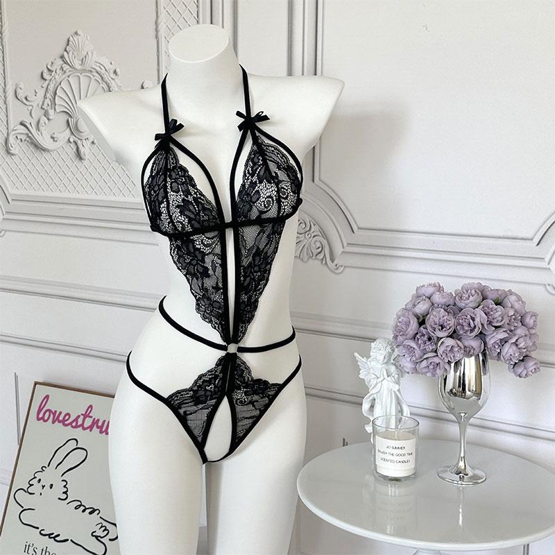 Pajamas Clothing Sexy Women's Open Deep V Lingerie Sets Lace Sheer Bodysuits Sex Crotchless Hollowed Out Babydoll Dresses TightsGood product