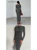 European Style Elegant Round Neck Long Sleeve Slim Fit Bodycon Dress