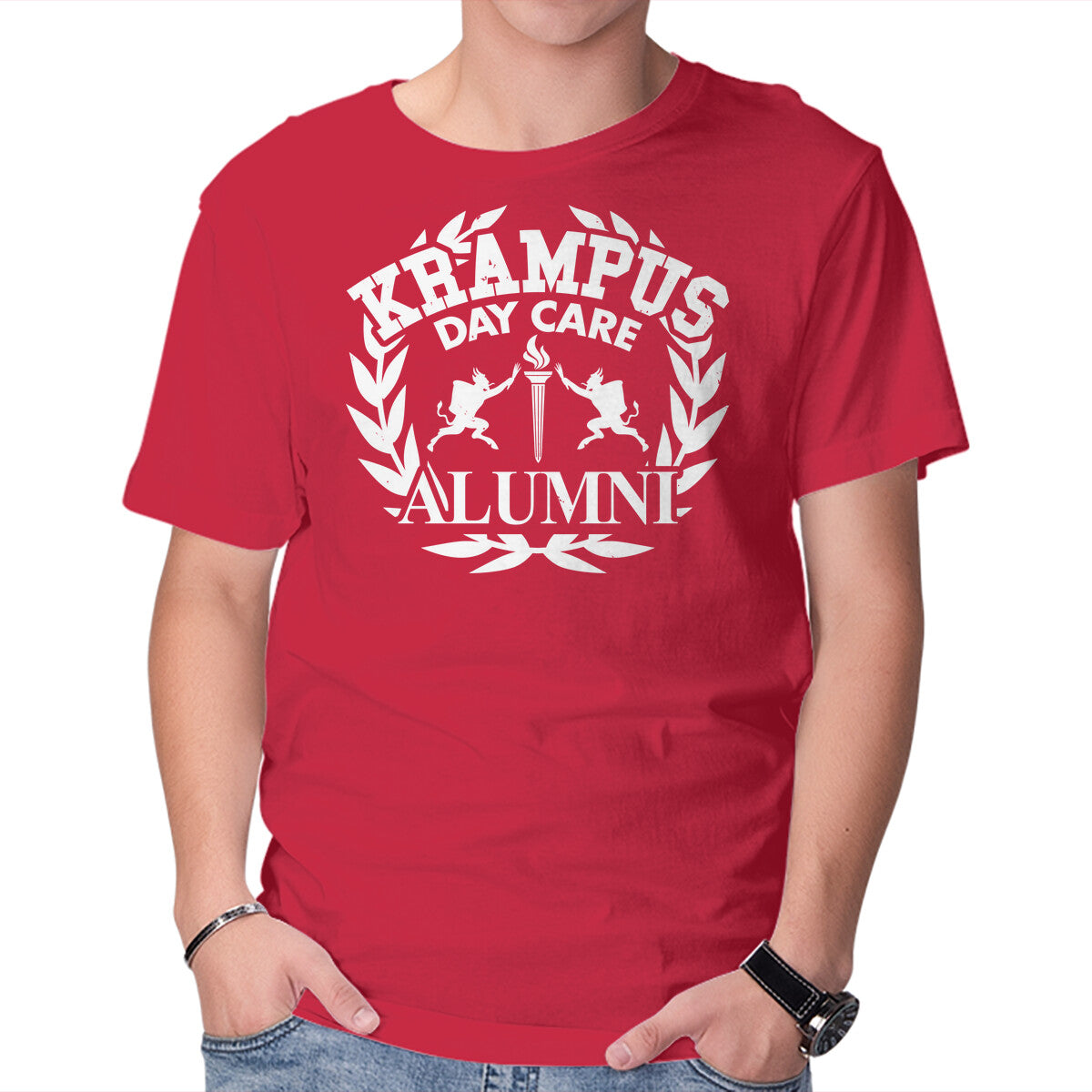 Unisex Crew Neck T-Shirt Krampus Day Care Alumni Graphic Short Sleeve Casual Tee M