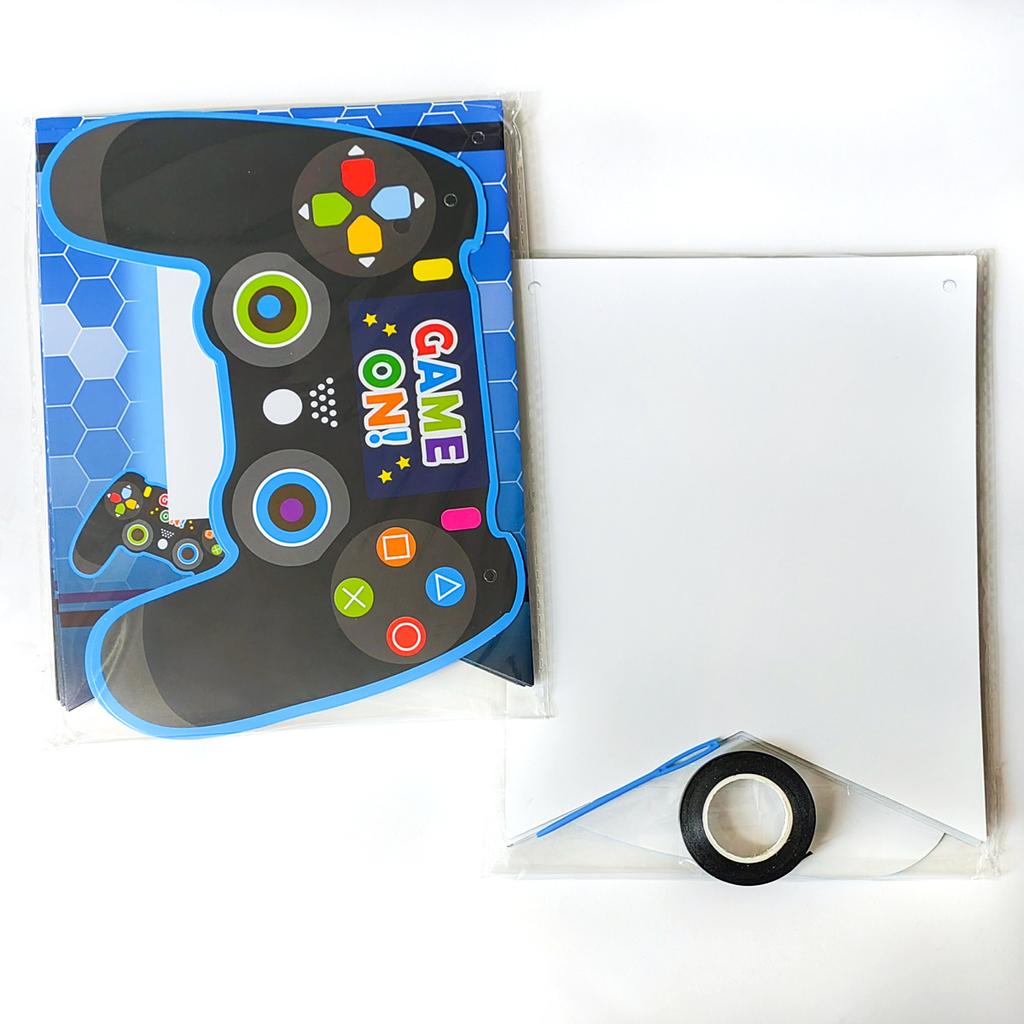 Gamepad Birthday Pull Flag GAME ON theme Happy Birthday Party Children Holiday Gift Decorated Banner Blue Game Dpiral Ribbon