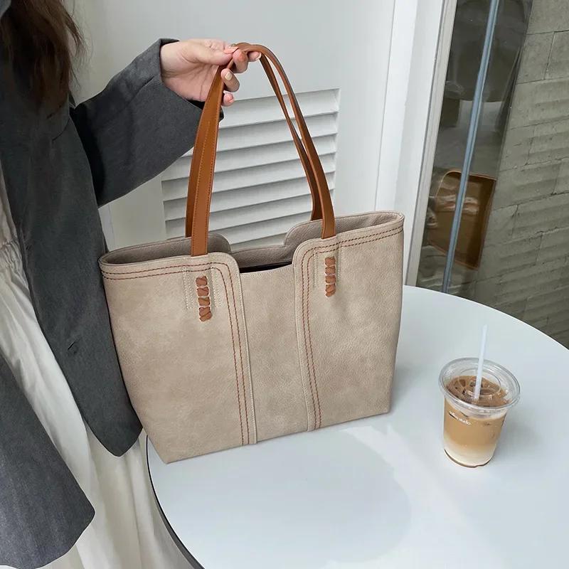 2026 Korean Style Tote Bag - Large Capacity Vintage Shoulder Bag for Women Simple Commuter Purse Hand Bag