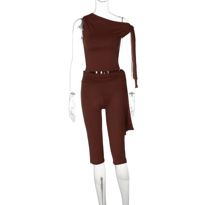 Slant Collar Top Slim Fit Pants Set Diagonal Collar Sexy Top Slim-Fit Pants Suit