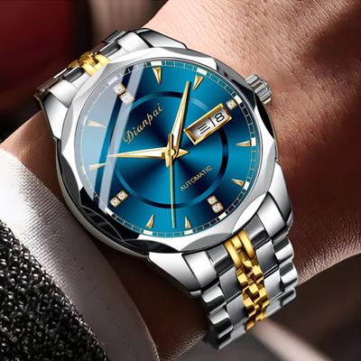 Vollautomatische mechanische Herrenuhr, wasserdichte, leuchtende Edelstahlarmbanduhr, trendige Armbanduhr