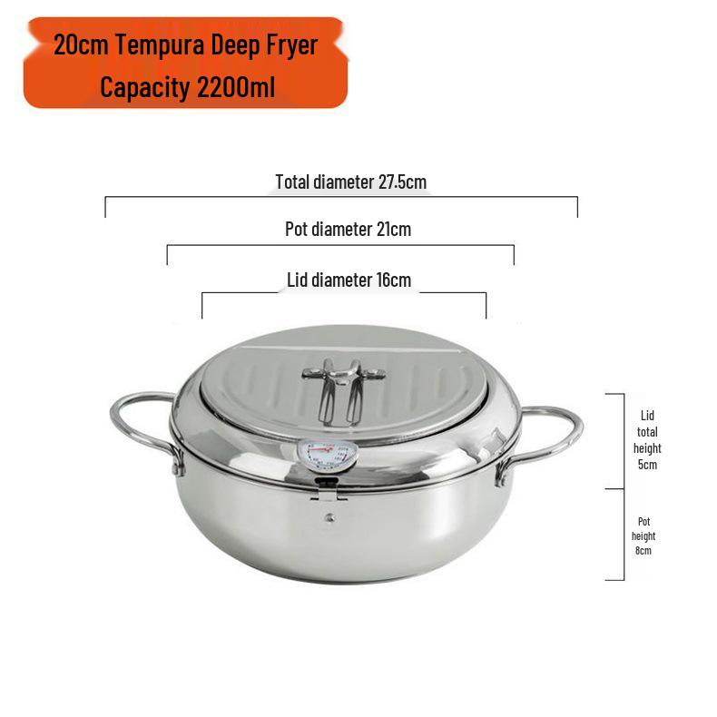 

Фритюрница из нержавеющей стали с крышкой и термометром, экономящая масло 20CM 2.2L Tempura Fryer