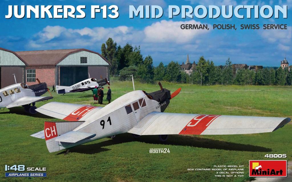 Miniart Junkers F13 Plastic Model Kit with and Swiss Airline Markings 1/48 Mid-Production German, Polish, (MA48005)