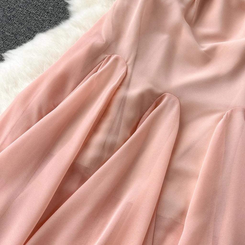 Socialite Sle Vacation Skirts Sexy Square Collar Slim fit Mid-Length Design Sense Frill Big Hemline Sling Dress Women