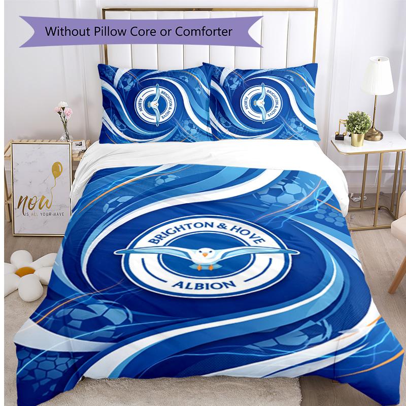 Brighton & Hove Albion Football Printed 3 Pieces Bedding Set, Comfortable Skin Friendly Bedroom Duvet Cover Set