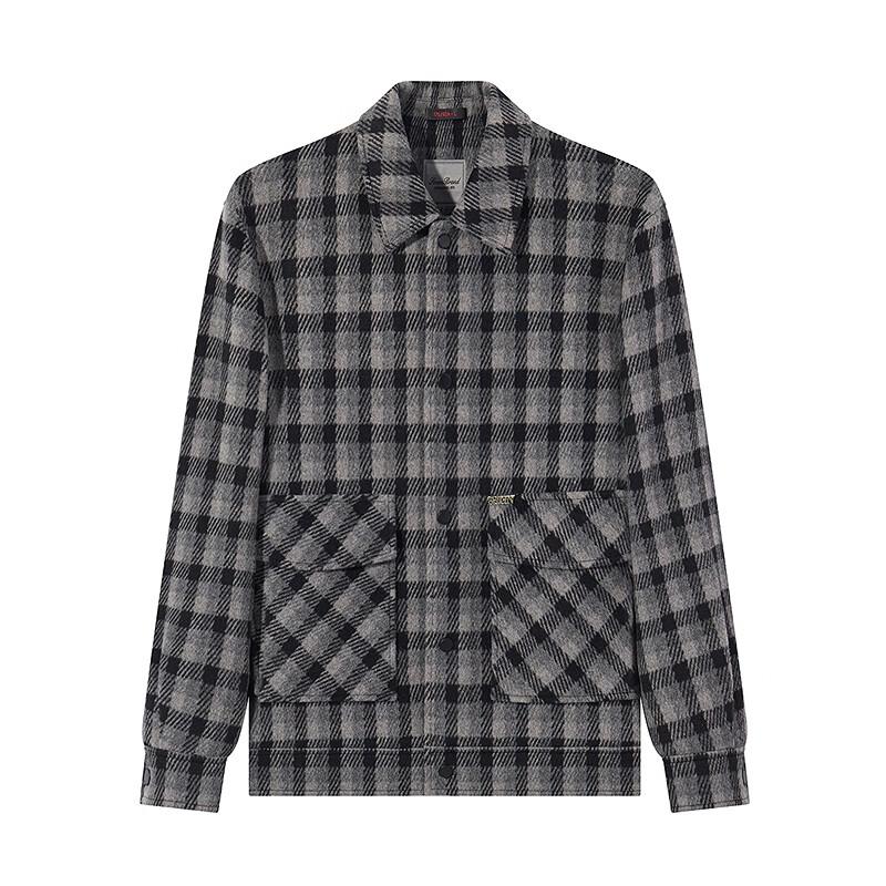 Qipai Men's Wool Blend Plaid Jacquard Lapel Jacket
