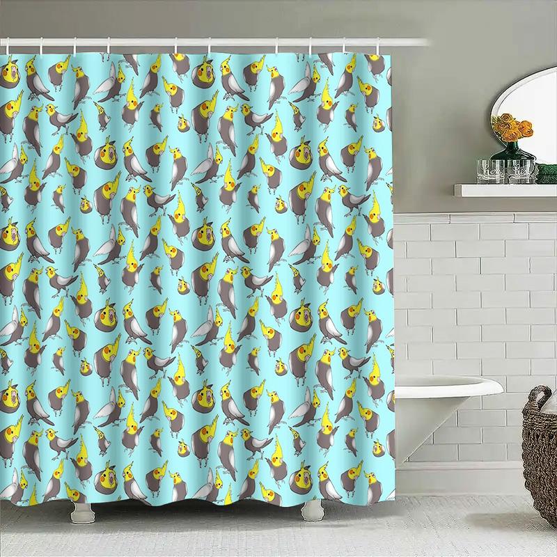 Bathroom Shower Curtain Bird Parrot Pattern Teal Blue Washroom Decor Home Decor Waterproof Fabric Shower Liner