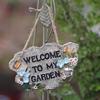 Hagevelkomstskilt i harpiks med blomster og fugler, dekorativ utendørs hage steinplakett med hamptau for rustikk gårdsplass, plen, terrasse, hjemmedekor