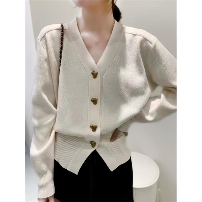 

Ранняя осень Новый простой рождественский красный V-образный вырез на пуговицах открытый вязаный свитер кардиган свитер кардиган женская куртка One size бежевый