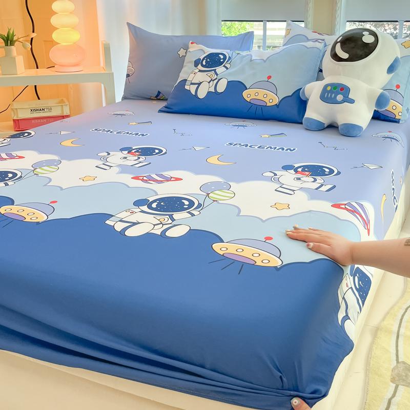 1Pc Cotton Bed Sheet For Kids Cartoon Style Car Printed Fitted Sheet With Elastic Band For Boys Pure Cotton Single Bed Cover