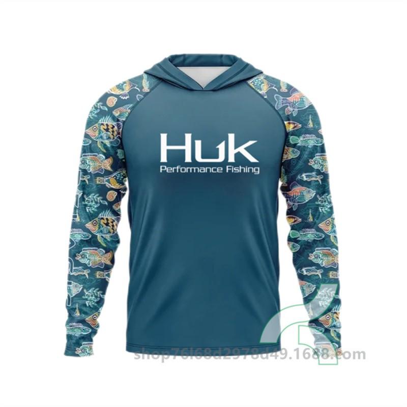 Mens UPF 50 Quick-Dry Fishing Shirt With Hood Long Sleeve Breathable Outdoor T-Shirt Angling Wear
