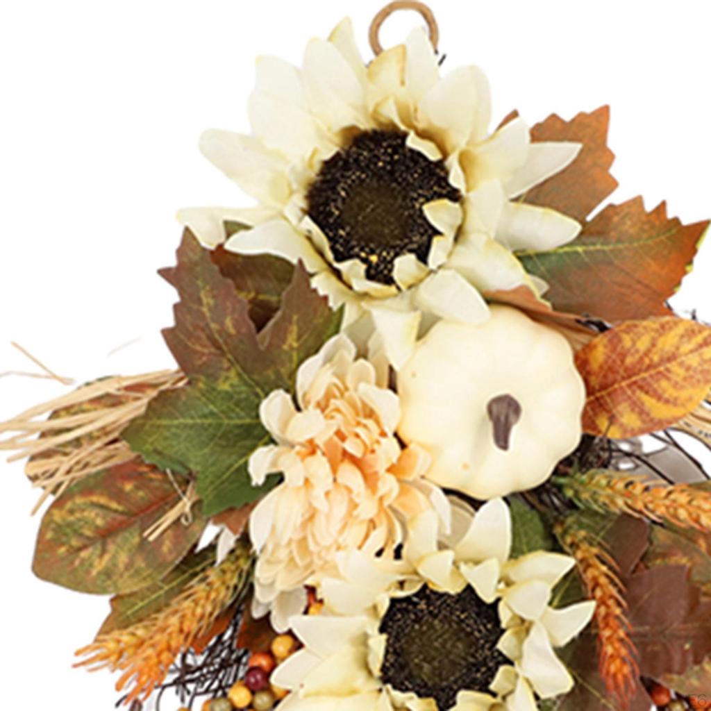 Artificial Pumpkin Wall Swag Cone Maple Leaves Teardrop Hanging Fall Wreath Decorations Front Door