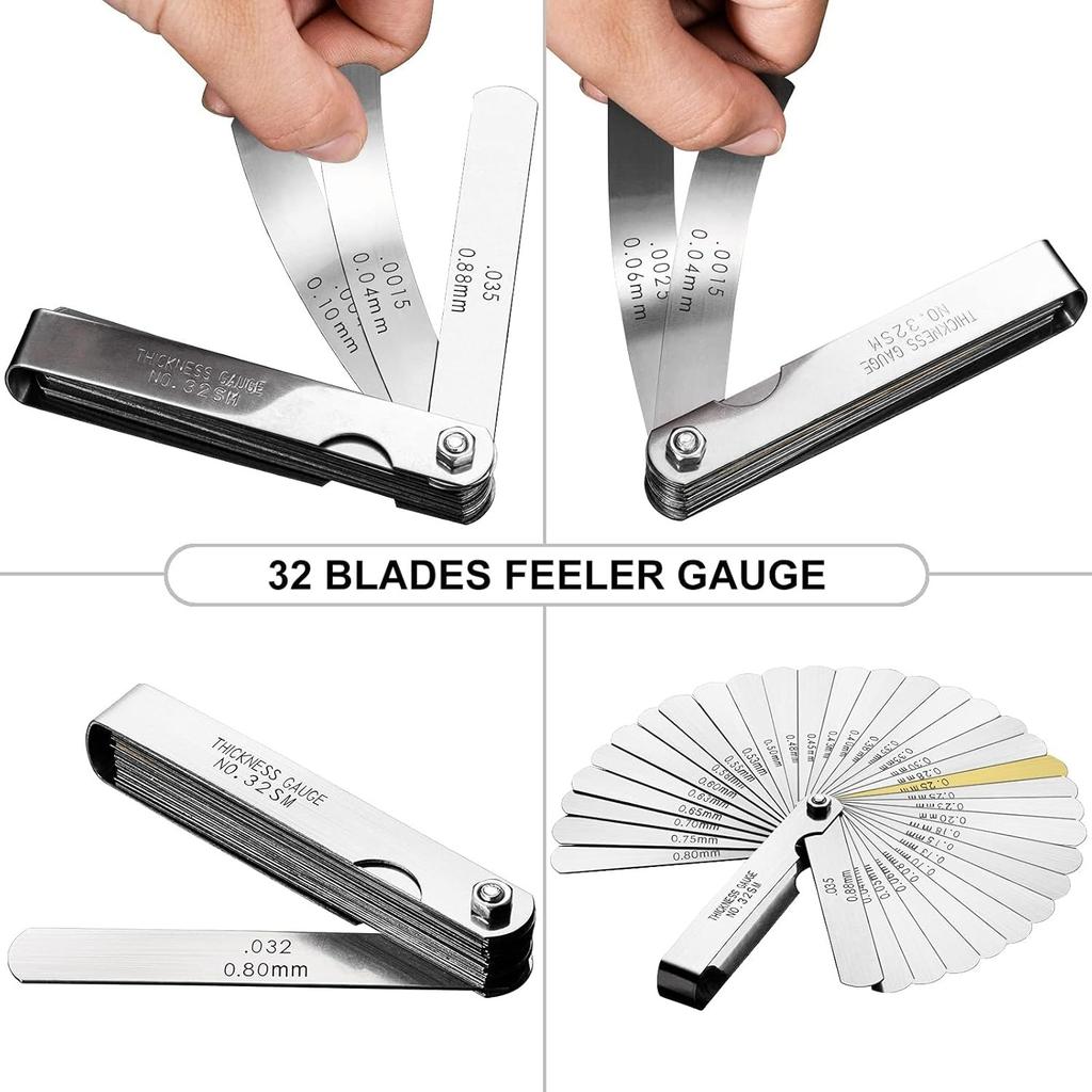 Feeler Gauges Stainless Steel 32 Blades 0.04-0.88 Mm Feeler Gauge Metric/Imperial for Measuring Gap Width Thickness for Guitar, Spark Plug, Valve
