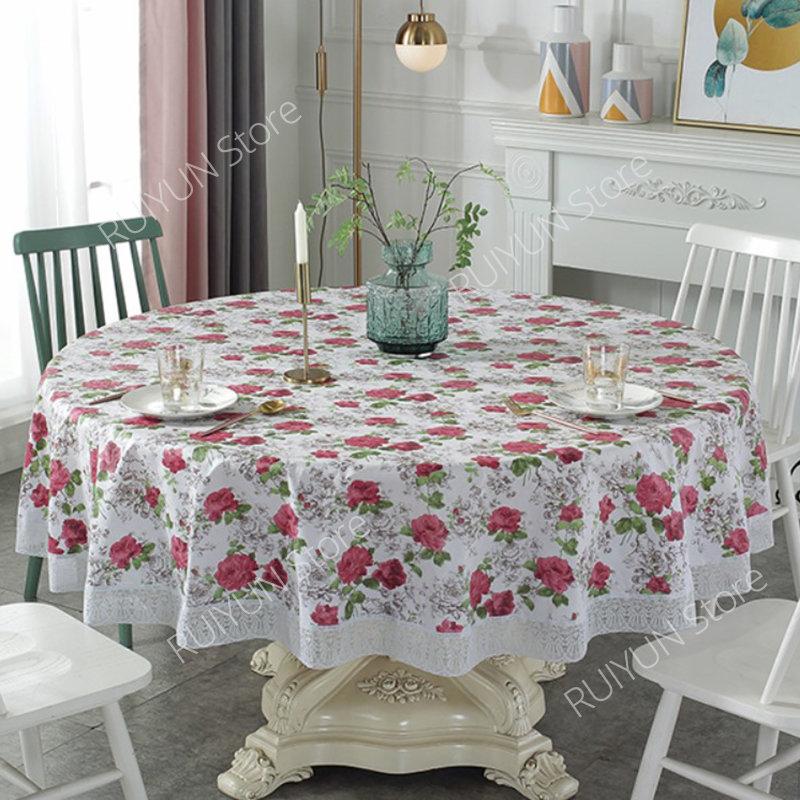 Pvc Lace Tablecloth Waterproof Oil-Proof Round Table Cloth Printed Home Dining Table Cover For Wedding Party Decor