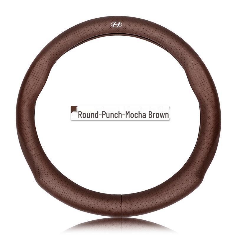Premium Genuine Leather Steering Wheel Cover for Modern Cars: Mistra, Tucson, Santa Fe, Reina, IX35, IX25, Elantra, Langdong