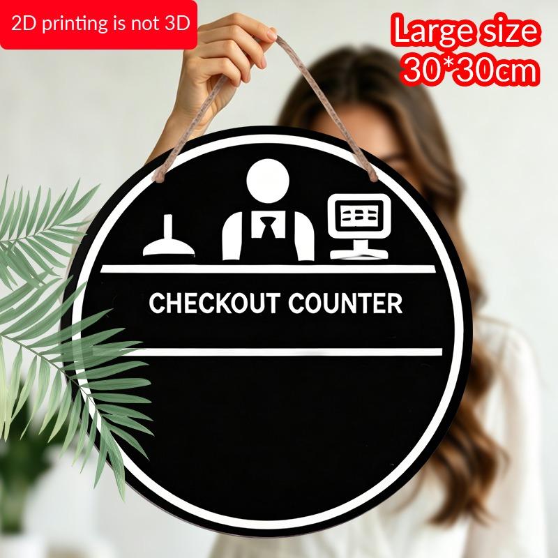 2D Flat Aluminum "CHECKOUT COUNTER" Decorative Signs and Plaques, Available In Various Sizes. Black and White Color Scheme, Checkout Counter Pattern