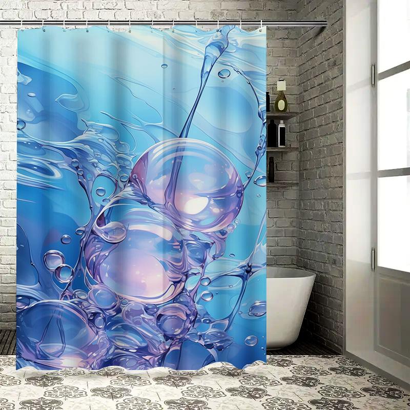 

Transparent Bubble Shower Curtain with Blue Water Design Waterproof Bath Decor for Home Decoration in Kitchen Dining 90x180cm