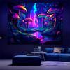 1pc UV reactive mushroom tapestry, neon effect black light tapestry, fantasy landscape mushroom forest fluorescent tapestry