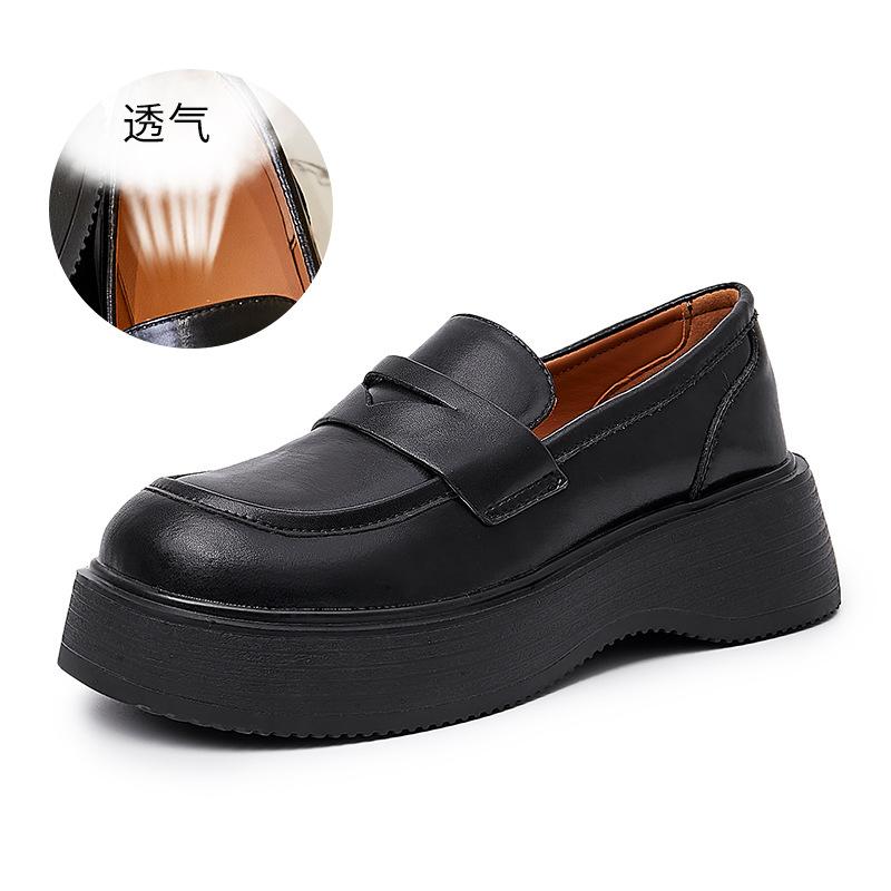 

Женские кожаные мокасины с пенистой подошвой, весна 2025, новые маленькие кожаные туфли, британский стиль, одинарные туфли, женская обувь на платформе для поездок на работу 40 чёрный