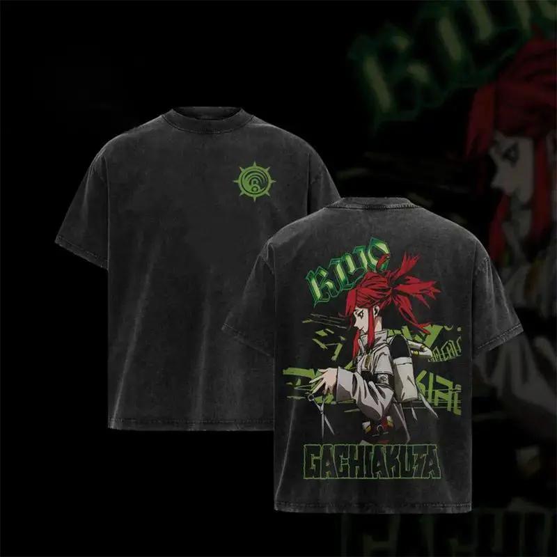 Rudo Cool Print T-shirt Gachiakuta Anime Clothing Men Women Casual Cotton Tshirts Vintage Washed Tee Harajuku Oversized T Shirt