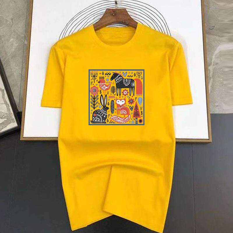Color Jungle Print Cotton Oversized Men Short Sleeve Casual T Shirt Woman Clothing Tops  Summer Tees Fashion Streetwear