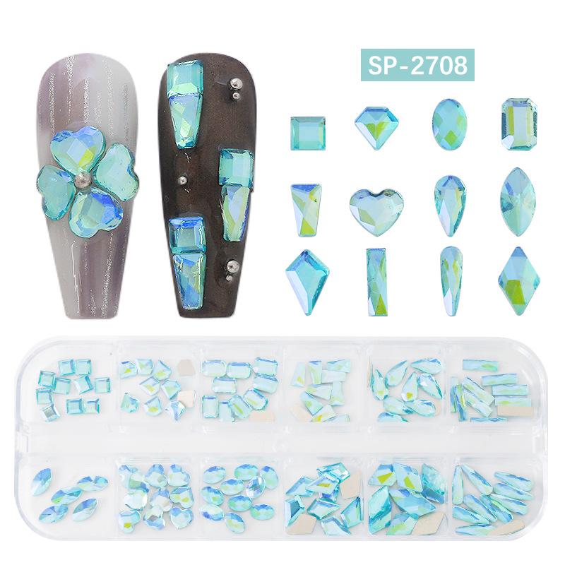 "12-Grid Irregular AB Glass Diamonds for Nail Art"