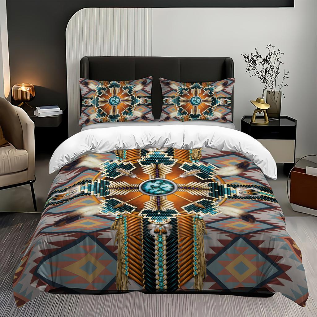 3pcs Abstract Persian Pattern Print Coreless Comfortable Bedding Set Bedrooms Dormitories Multiple Sizes Machine Washable
