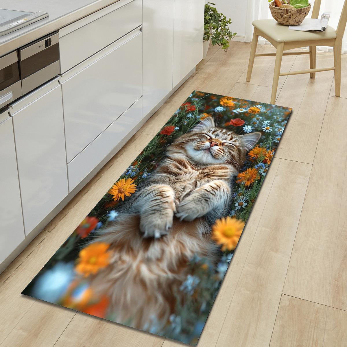 

1 шт., милый напольный коврик с рисунком кошки, современный кухонный полиэстеровый ковер, нескользящий, цветной, для дома, ванной комнаты, спальни, гостиной, декора 50*80cm