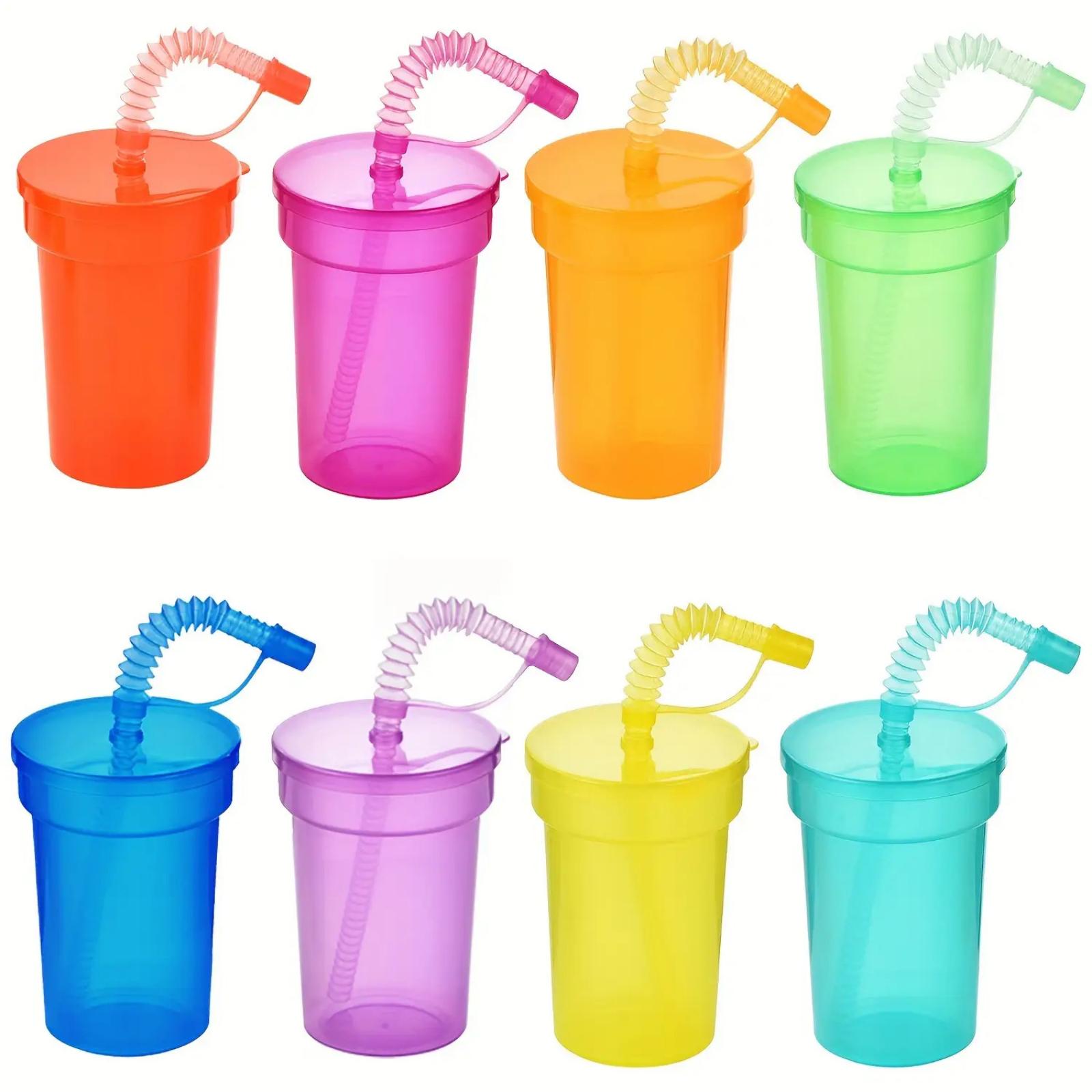 

Children s Colored Transparent 6-Color Straw Plastic Cup Outdoor Travel Adult Juice Stacking Cup one size