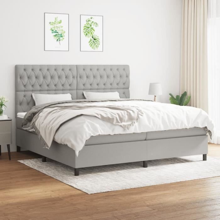 3142041 vidaXL Lit à sommier tapissier avec matelas Gris clair 200x200cm Tissu