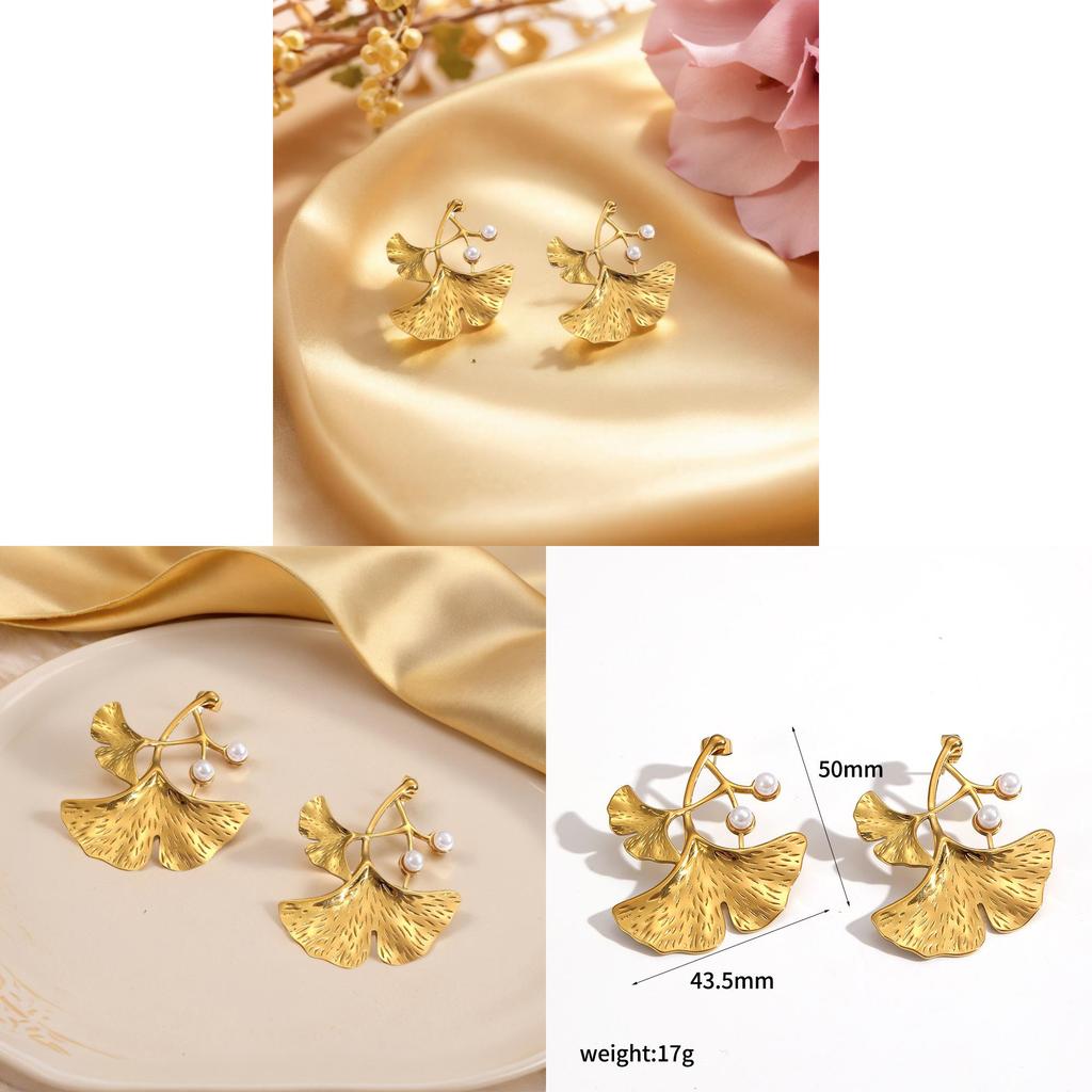 Ginkgo Leaf Earrings For Women Stainless Steel Elegant Jewelry Gift