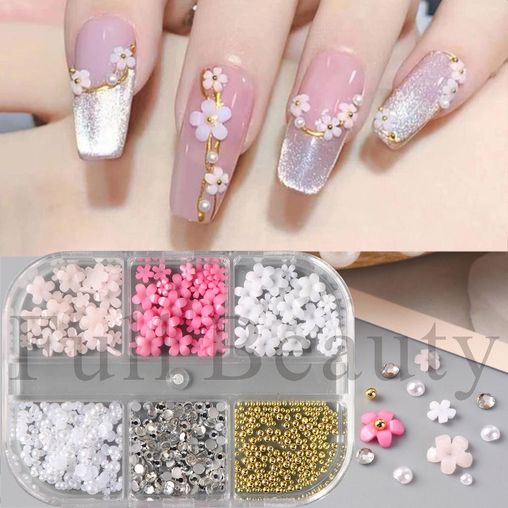 New Nail Art Jewelry Three-dimensional Small Flower Steel Ball Pearl Diamond Jewelry Mixed Nail Art Jewelry