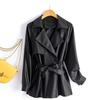 Autumn Fashion Western Style Leather Windbreaker Jacket Waist Slimming Casual Leather Jacket Top