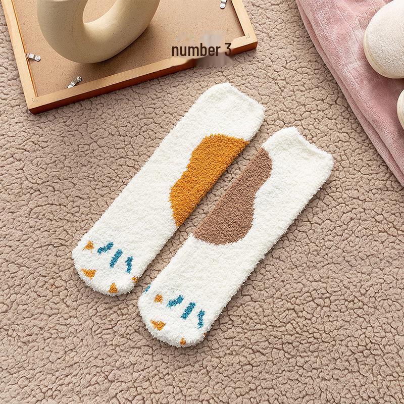 Women's Non-Shedding Coral Fleece Socks, Thick & Warm, Mid-Tube Design for Comfortable Home & Sleep Wear