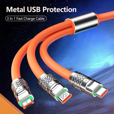 Metal USB Data Cable 120W 6A 3 In 1 Super Charge Fast Charging For Micro Type-C With Indicate Light