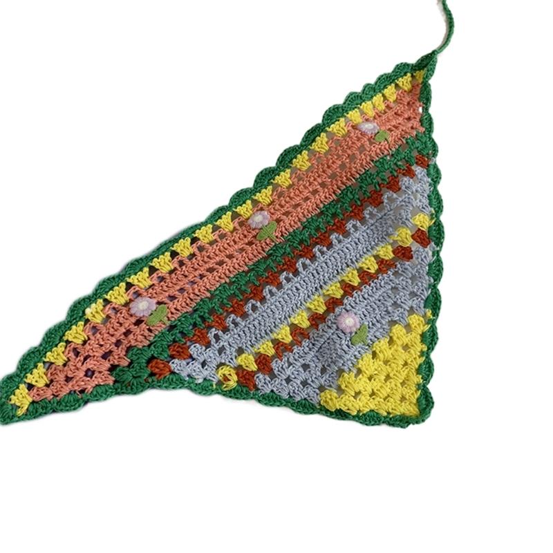 French Style Crochet Headscarf Hairband for Women Hair Bandannas Decorative Ethnic Headbands Bohemian Flower Hair Scarf