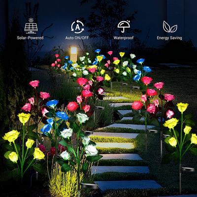 73cm Solar Garden Outdoor Lights Waterproof Led Solar Artificial Rose Flower Night Lights for Pathway/Flowerbed/Yard Decor