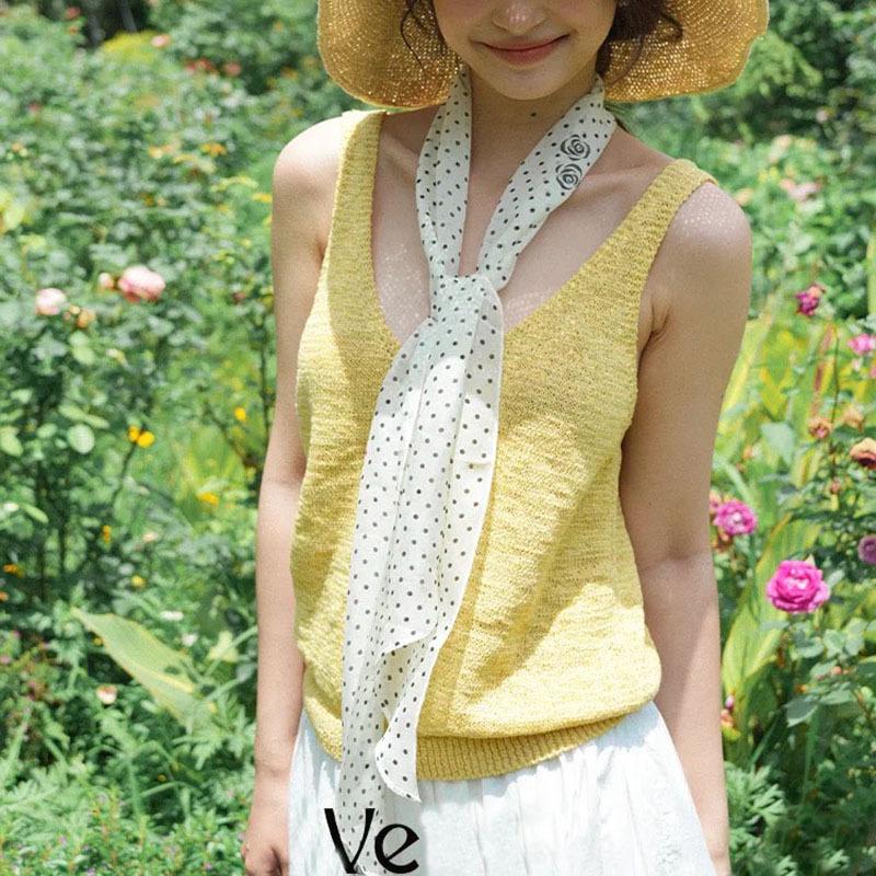 2024 Women's Brown Polka Dot Silk Scarf - Versatile Long Bandana and Tie Neck Accessory